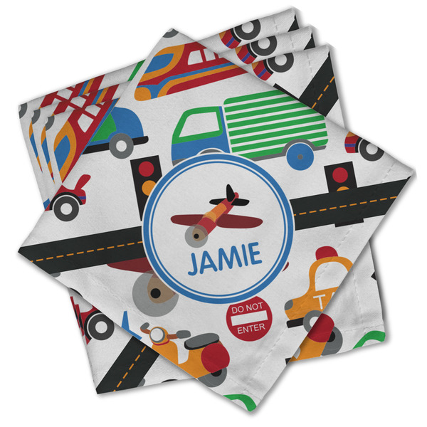 Custom Transportation Cloth Cocktail Napkins - Set of 4 w/ Name or Text