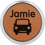 Transportation Leatherette Round Coaster w/ Silver Edge - Single or Set (Personalized)