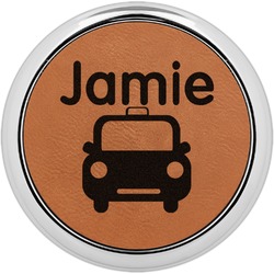 Transportation Leatherette Round Coaster w/ Silver Edge (Personalized)