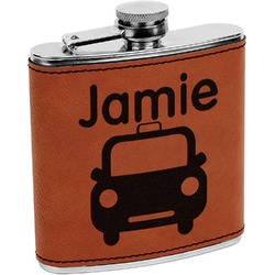 Transportation Leatherette Wrapped Stainless Steel Flask (Personalized)