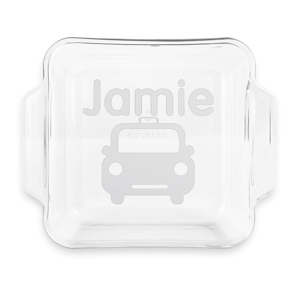 Custom Transportation Glass Cake Dish - 8in x 8in (Personalized)