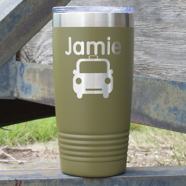 Custom Transportation 20 oz Stainless Steel Tumbler - Olive - Double Sided (Personalized)