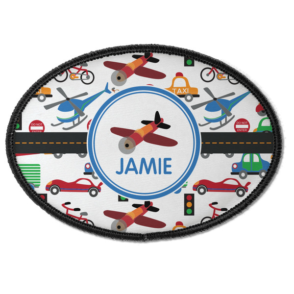 Custom Transportation Iron On Oval Patch w/ Name or Text