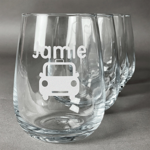 Custom Transportation Stemless Wine Glasses (Set of 4) (Personalized)