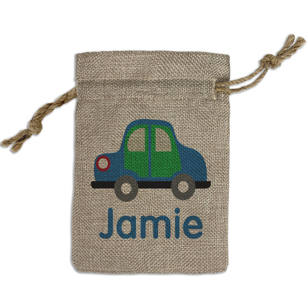 Custom Transportation Small Burlap Gift Bag - Front (Personalized)