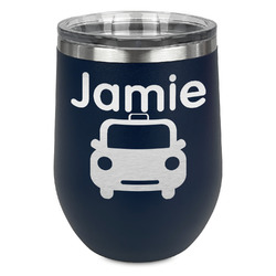 Transportation Stemless Stainless Steel Wine Tumbler - Navy - Single Sided (Personalized)