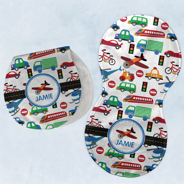 Custom Transportation Burp Pads - Velour - Set of 2 w/ Name or Text