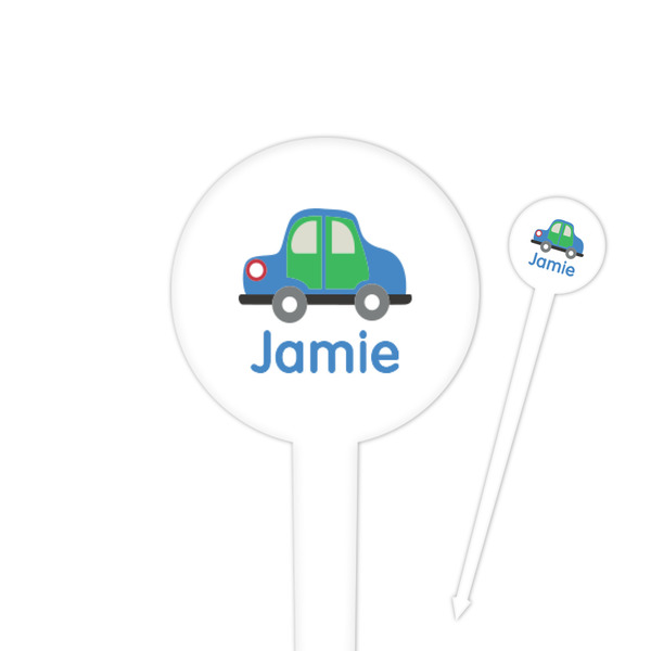 Custom Transportation 4" Round Plastic Food Picks - White - Single Sided (Personalized)