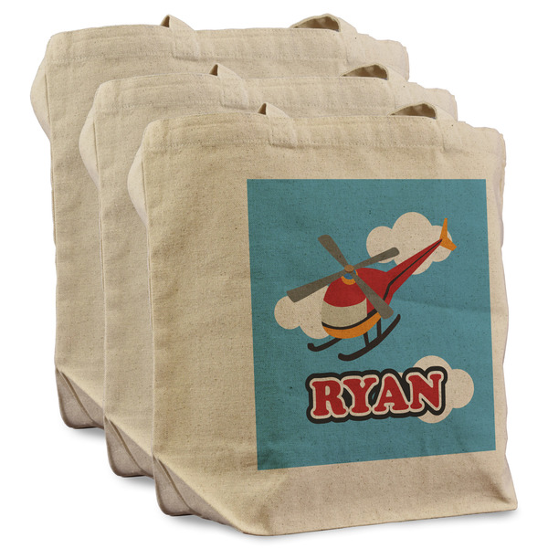 Custom Helicopter Reusable Cotton Grocery Bags - Set of 3 (Personalized)