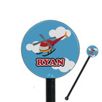 Helicopter 5.5" Round Plastic Stir Sticks - Black - Double Sided (Personalized)