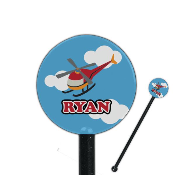 Custom Helicopter 5.5" Round Plastic Stir Sticks - Black - Double Sided (Personalized)