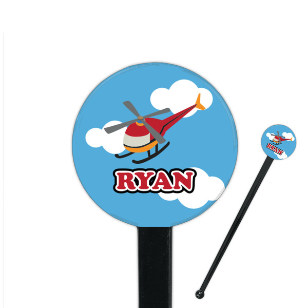 Custom Helicopter 7" Round Plastic Stir Sticks - Black - Single Sided (Personalized)