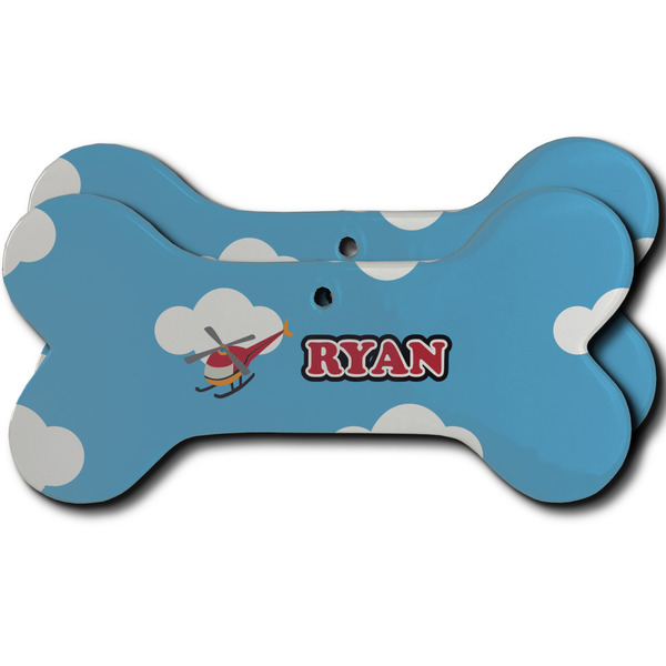 Custom Helicopter Ceramic Dog Ornament - Front & Back w/ Name or Text