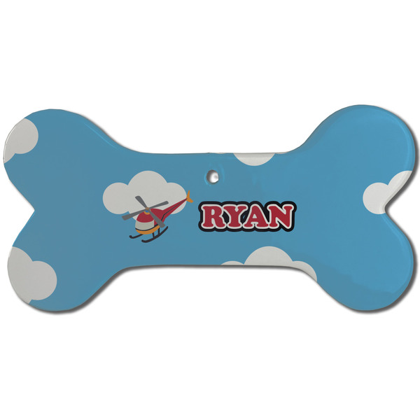 Custom Helicopter Ceramic Dog Ornament - Front w/ Name or Text