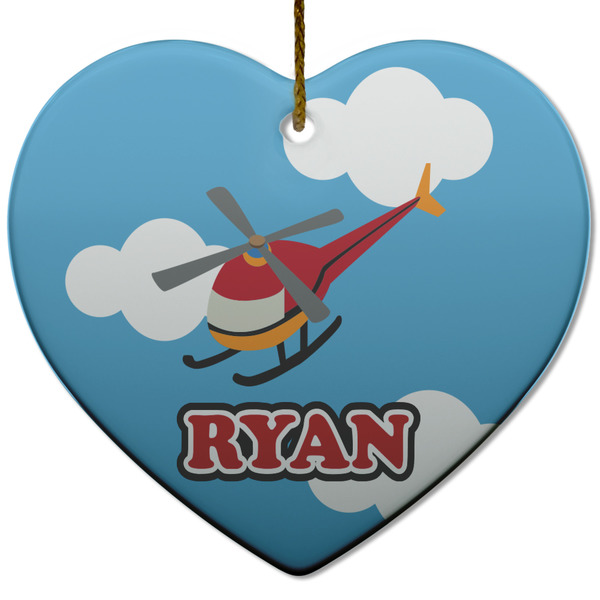 Custom Helicopter Heart Ceramic Ornament w/ Name or Text