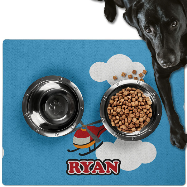 Custom Helicopter Dog Food Mat - Large w/ Name or Text