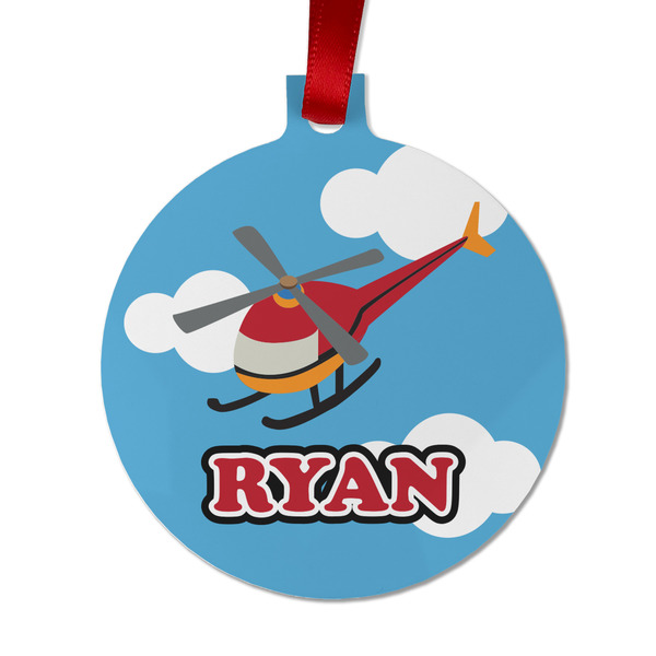 Custom Helicopter Metal Ball Ornament - Double Sided w/ Name or Text