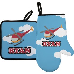 Helicopter Right Oven Mitt & Pot Holder Set w/ Name or Text