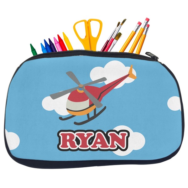 Custom Helicopter Neoprene Pencil Case - Medium w/ Name or Text