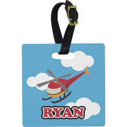 Helicopter Plastic Luggage Tag - Square w/ Name or Text