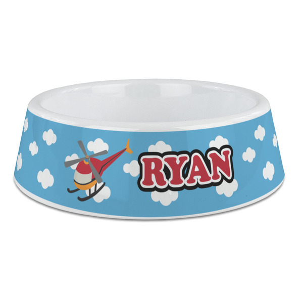 Custom Helicopter Plastic Dog Bowl - Large (Personalized)