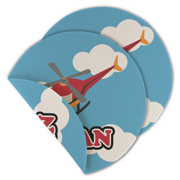 Custom Helicopter Round Linen Placemat - Double Sided (Personalized)