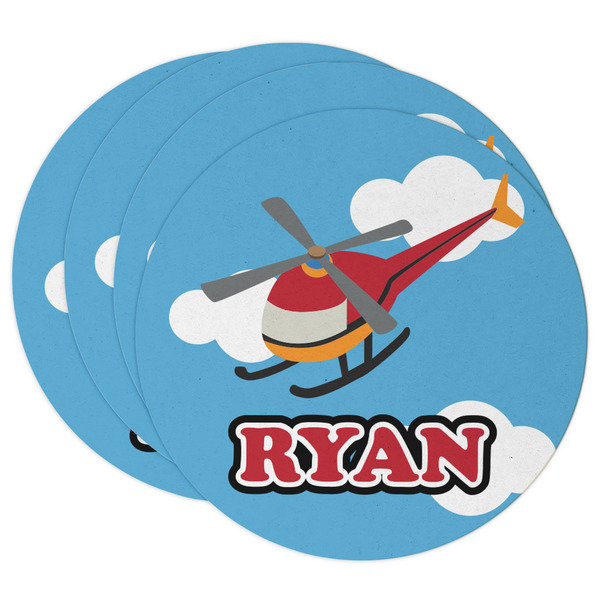 Custom Helicopter Round Paper Coasters w/ Name or Text