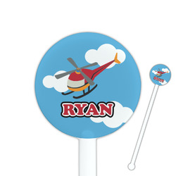 Helicopter 5.5" Round Plastic Stir Sticks - White - Double Sided (Personalized)