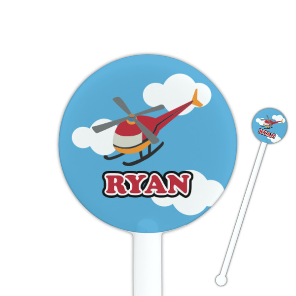 Custom Helicopter 5.5" Round Plastic Stir Sticks - White - Single Sided (Personalized)