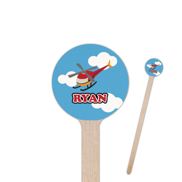 Custom Helicopter 6" Round Wooden Stir Sticks - Single Sided (Personalized)