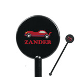 Race Car 5.5" Round Plastic Stir Sticks - Black - Double Sided (Personalized)