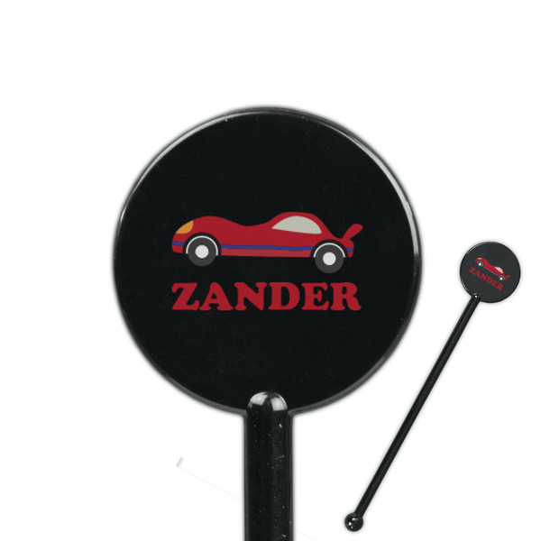 Custom Race Car 5.5" Round Plastic Stir Sticks - Black - Double Sided (Personalized)