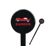 Race Car 7" Round Plastic Stir Sticks - Black - Single Sided (Personalized)