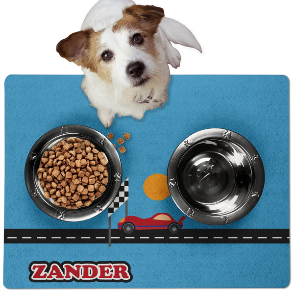 Custom Race Car Dog Food Mat - Medium w/ Name or Text