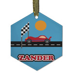 Race Car Flat Glass Ornament - Hexagon w/ Name or Text