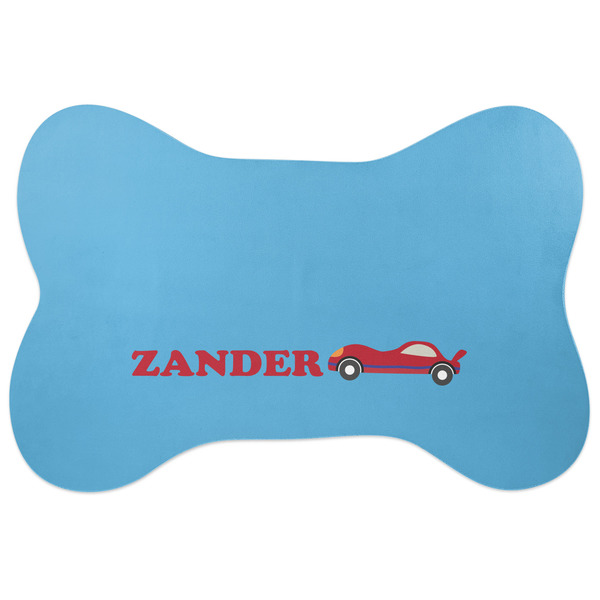 Custom Race Car Bone Shaped Dog Food Mat (Large) (Personalized)