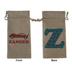 Race Car Large Burlap Gift Bag - Front & Back (Personalized)