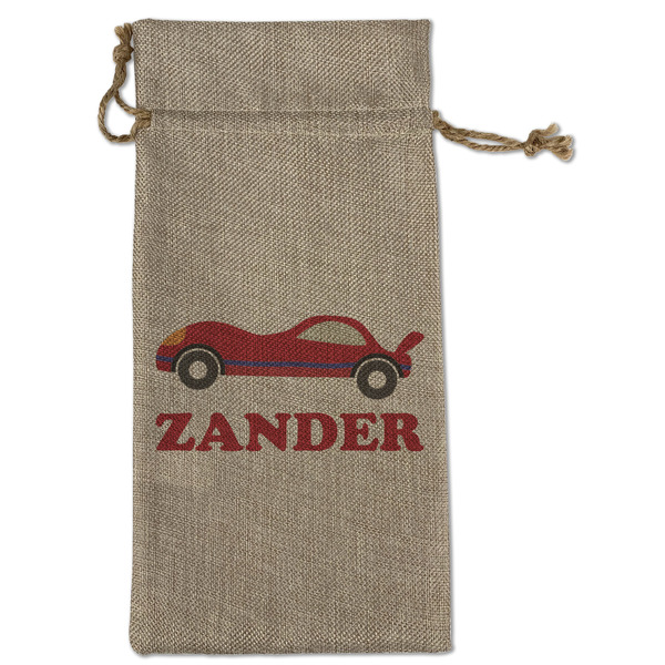 Custom Race Car Large Burlap Gift Bag - Front (Personalized)