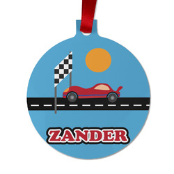 Race Car Metal Ball Ornament - Double Sided w/ Name or Text