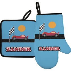 Race Car Right Oven Mitt & Pot Holder Set w/ Name or Text