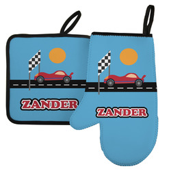 Race Car Left Oven Mitt & Pot Holder Set w/ Name or Text