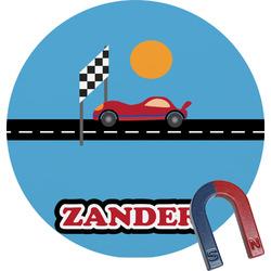 Race Car Round Fridge Magnet (Personalized)