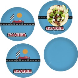 Race Car Set of 4 Glass Lunch / Dinner Plate 10" (Personalized)