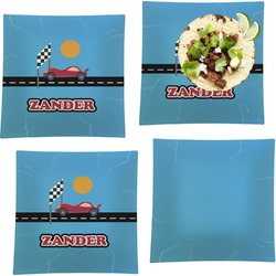 Race Car Set of 4 Glass Square Lunch / Dinner Plate 9.5" (Personalized)