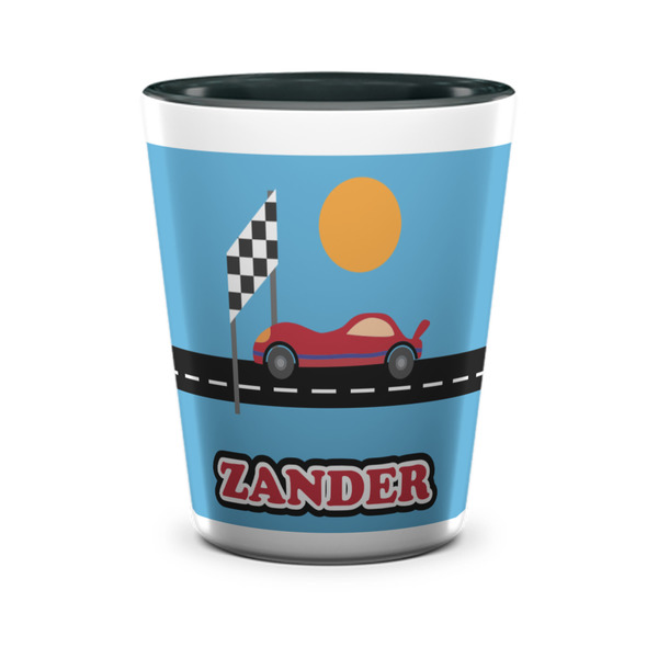 Custom Race Car Ceramic Shot Glass - 1.5 oz - Two Tone - Set of 4 (Personalized)