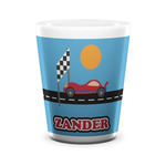 Race Car Ceramic Shot Glass - 1.5 oz - White - Single (Personalized)