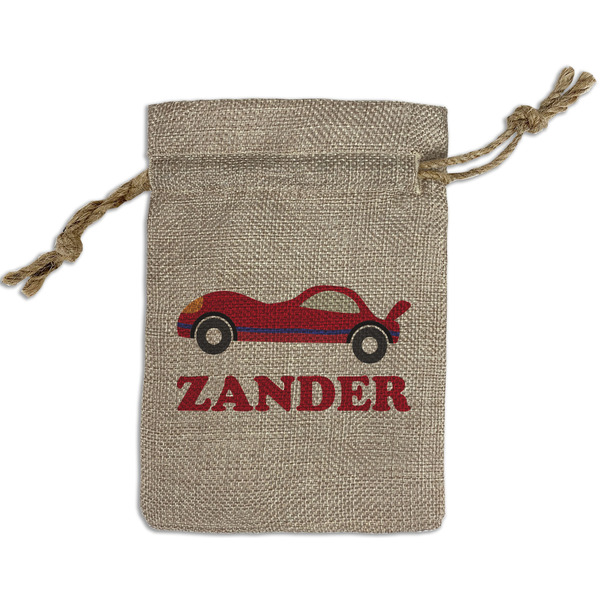 Custom Race Car Small Burlap Gift Bag - Front (Personalized)