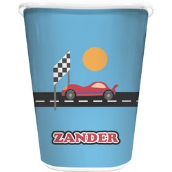Race Car Waste Basket - Double Sided (White) (Personalized)