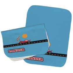 Race Car Burp Cloths - Fleece - Set of 2 w/ Name or Text