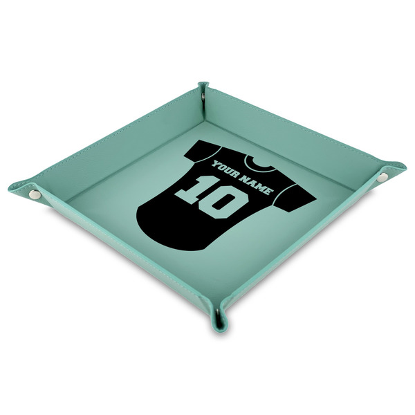 Custom Baseball Jersey Faux Leather Dice Tray - 9" x 9"  - Teal (Personalized)